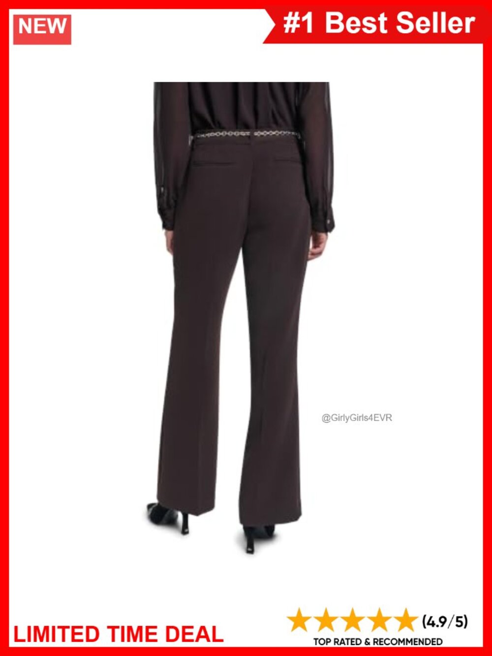 Karl Lagerfeld Chain Belt Straight Leg Work Pants Mid Rise Zip Closure - Picture 3 of 6